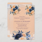 Navy Peach Geschilderde Bloemen Trouwkoppels Douch Kaart (Voorkant / Achterkant)