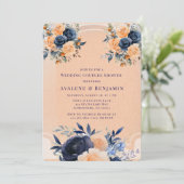 Navy Peach Geschilderde Bloemen Trouwkoppels Douch Kaart (Staand voorkant)