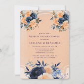 Navy Peach Geschilderde Bloemen Trouwkoppels Douch Kaart (Voorkant)