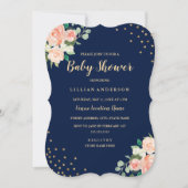 Navy Peach Gold Floral Confetti Baby shower Kaart (Voorkant)