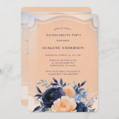 Navy Peach Painted Floral Bachelorette Party Kaart (Voorkant / Achterkant)