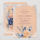 Navy Peach Painted Floral Vrijgezellenfeest Kaart (Voorkant / Achterkant)