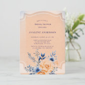 Navy Peach Painted Floral Vrijgezellenfeest Kaart (Staand voorkant)