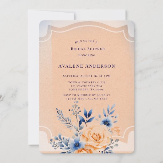 Navy Peach Painted Floral Vrijgezellenfeest Kaart (Voorkant)