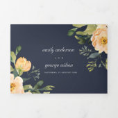 NAVY PEACH PEONY FLORAL WATERVERF WEDING DRIELUIK UITNODIGING (Cover)