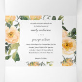 NAVY PEACH PEONY FLORAL WATERVERF WEDING DRIELUIK UITNODIGING (Binnenkant midden)