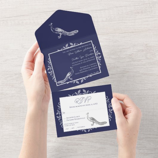 Navy Peacock bloeit in één uitnodiging (Afscheurbaar)