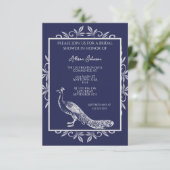 Navy Peacock Flourish Bridal Shower Kaart (Staand voorkant)