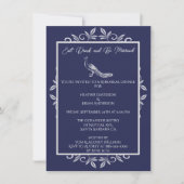 Navy Peacock Flourish Rehearsal Dinner Invitation Kaart (Voorkant)