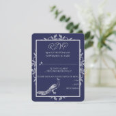 Navy Peacock Flourish Wedding RSVP-kaart RSVP Kaartje (Staand voorkant)