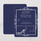 Navy Peacock Flourish Wedding RSVP-kaart RSVP Kaartje (Voorkant / Achterkant)