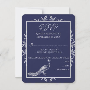 Navy Peacock Flourish Wedding RSVP-kaart RSVP Kaartje