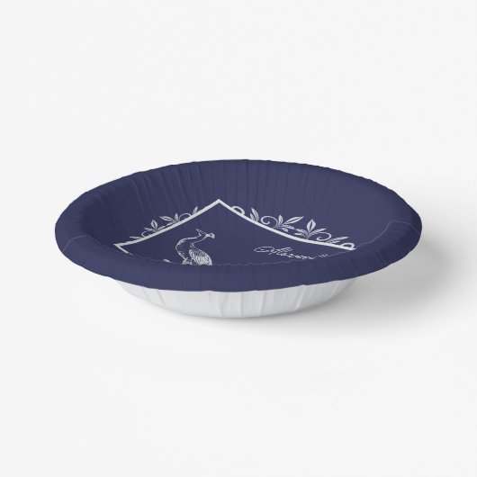 Navy Peacock Flourish Wedding Shower Paper Bowls Papieren Kommen (Gebogen)