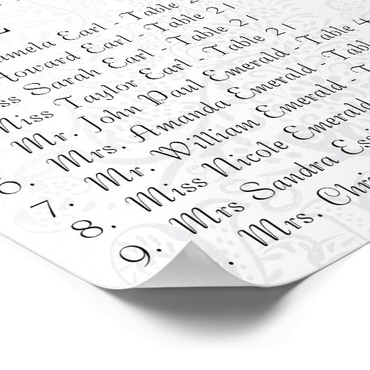 Navy Peacock Love Bird Seating Chart Poster (Hoek)