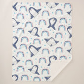 Navy Penguins en Rainbows met Pastel Blue-Stippen Sherpa Deken (Voorkant)