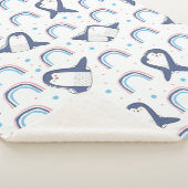 Navy Penguins en Rainbows met Pastel Blue-Stippen Sherpa Deken (3/4)