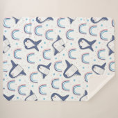 Navy Penguins en Rainbows met Pastel Blue-Stippen Sherpa Deken (Voorkant (horizontaal))