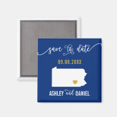 Navy Pennsylvania Wedding Save the Date Map Magneet (Voorkant / Achterkant)
