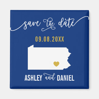 Navy Pennsylvania Wedding Save the Date Map Magneet