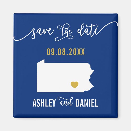 Navy Pennsylvania Wedding Save the Date Map Magneet (Voorkant)