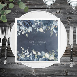 Navy Peonies Dusty Blue Eucalyptus Weddenschap Servet