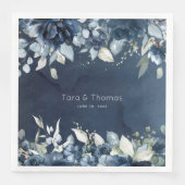 Navy Peonies Dusty Blue Eucalyptus Weddenschap Servet (Voorkant)