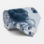 Navy Peonies Dusty Blue Greenery Gray Weddenschap Stropdas (Opgerold)