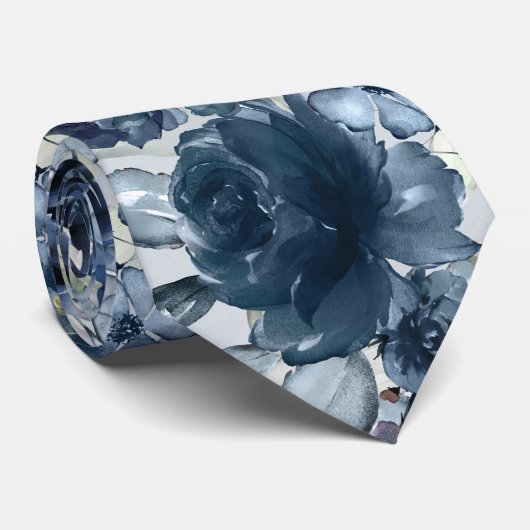 Navy Peonies Greenery Wedding Stropdas (Opgerold)