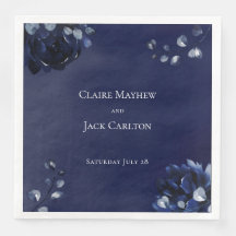 Navy Peony Assembly 8" Square Dinner Napkins