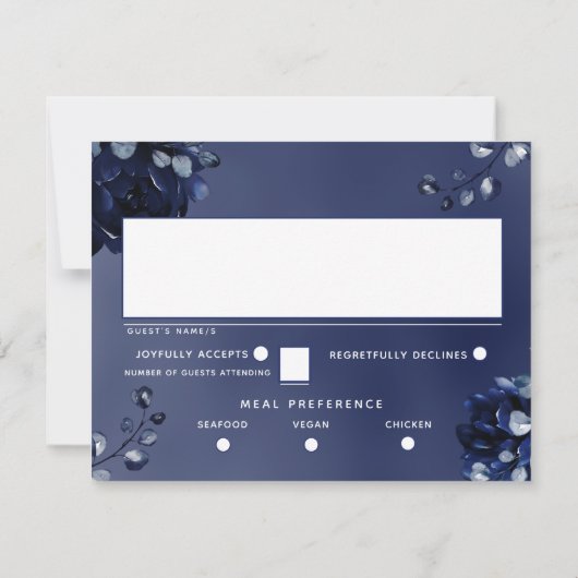 Navy Peony Assembly RSVP Mail Back Kaart (Achterkant)