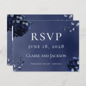 Navy Peony Assembly RSVP Mail Back Kaart (Voorkant / Achterkant)