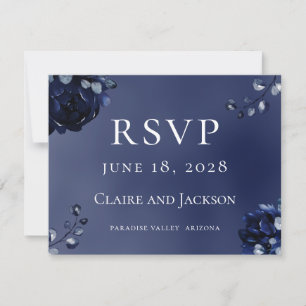 Navy Peony Assembly RSVP Mail Back Kaart