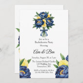 Navy Peony Citrus Paint Floral Bachelorette Party Kaart (Voorkant / Achterkant)