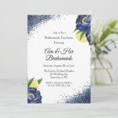 Navy Peony Citrus Paint Floral Bruidsmeisje Lunche Kaart (Staand voorkant)