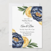 Navy Peony Citrus Waterverf Floral Wedding Kaart (Voorkant)