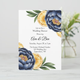 Navy Peony Citrus Waterverf Floral Wedding Kaart