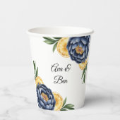Navy Peony Citrus Waterverf Floral Wedding Papieren Bekers (Achterkant)