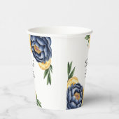 Navy Peony Citrus Waterverf Floral Wedding Papieren Bekers (Rechts)