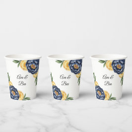 Navy Peony Citrus Waterverf Floral Wedding Papieren Bekers