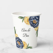 Navy Peony Citrus Waterverf Floral Wedding Papieren Bekers (Voorkant)