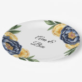Navy Peony Citrus Waterverf Floral Wedding Papieren Bordje (Gekanteld)