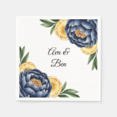 Navy Peony Citrus Waterverf Floral Wedding Servet (Voorkant)