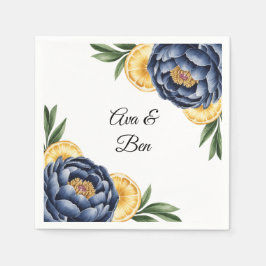 Navy Peony Citrus Waterverf Floral Wedding Servet