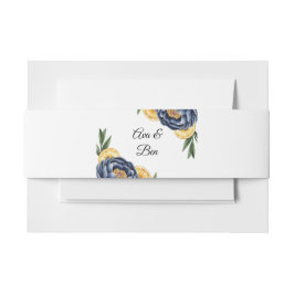 Navy Peony Citrus Waterverf Floral Wedding Uitnodigingen Wikkel