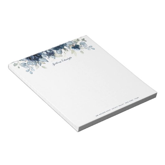 Navy Peony Dusty Blue Eucalyptus Notitieblok (Schuin)