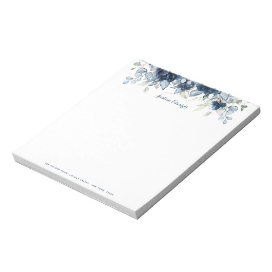 Navy Peony Dusty Blue Eucalyptus Notitieblok (Linkerzijde)