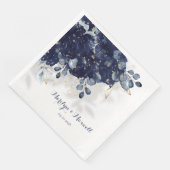 Navy Peony Eucalyptus Gold Splatter Floral Shadow Servet (Hoek)
