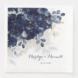 Navy Peony Eucalyptus Gold Splatter Floral Shadow Servet
