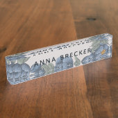 Navy Peony Floral Feminine Elegant Naambordje (Zijkant)