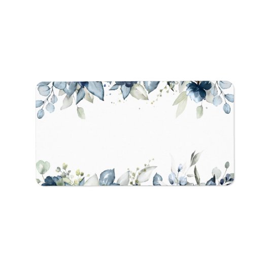 Navy Peony Silver Dusty Blue Eucalyptus Mailing Etiket (Voorkant)